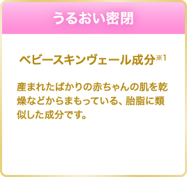 うるおい密閉 ベビースキンヴェール成分※1 産まれたばかりの赤ちゃんの肌を乾燥などからまもっている、胎脂に類似した成分です。