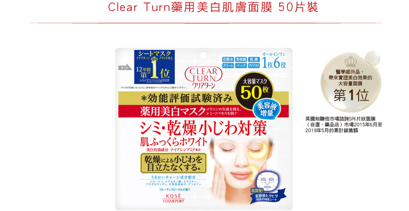 Clear Turn藥用美白美白肌膚面膜 50片裝
