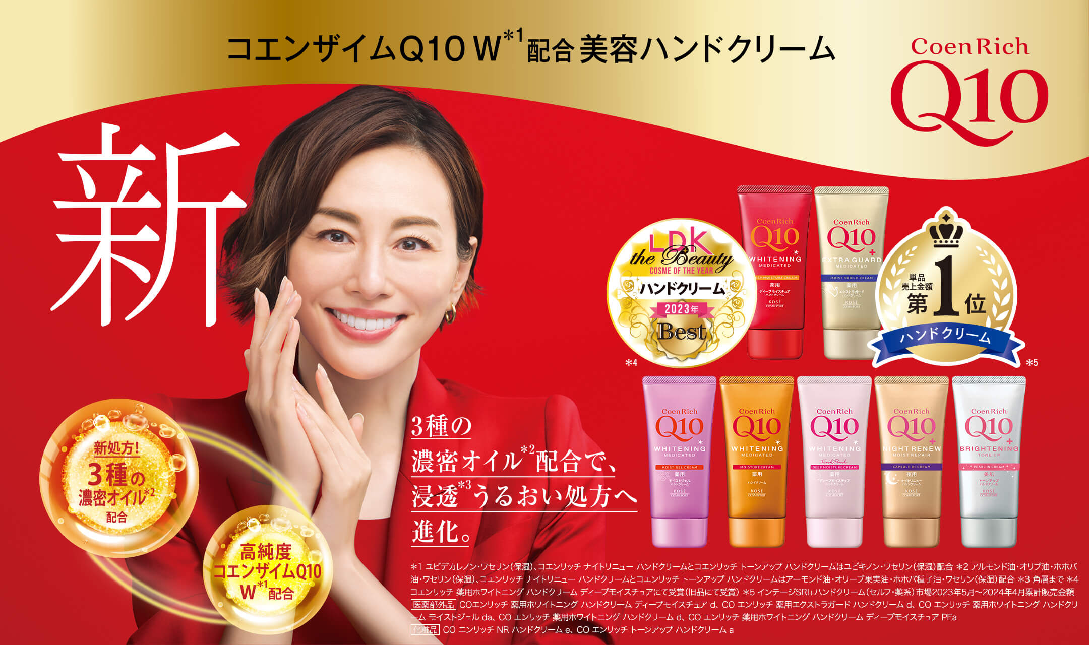 コエンザイムQ10 W 配合美容ハンドクリーム 3種の濃密オイル配合で、浸透うるおい処方へ進化。