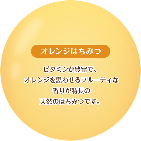 【オレンジはちみつ】ビタミンが豊富で、オレンジを思わせるフルーティな香りが特長の天然のはちみつです。
