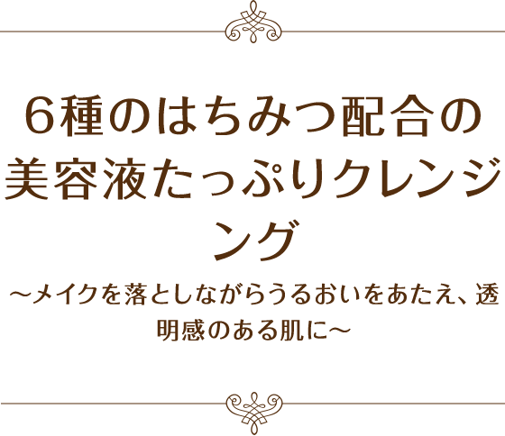 6種のはちみつ配合の美容液たっぷりクレンジング～メイクを落としながらうるおいをあたえ、透明感のある肌に～