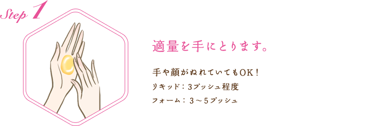 STEP1：適量を手にとります。